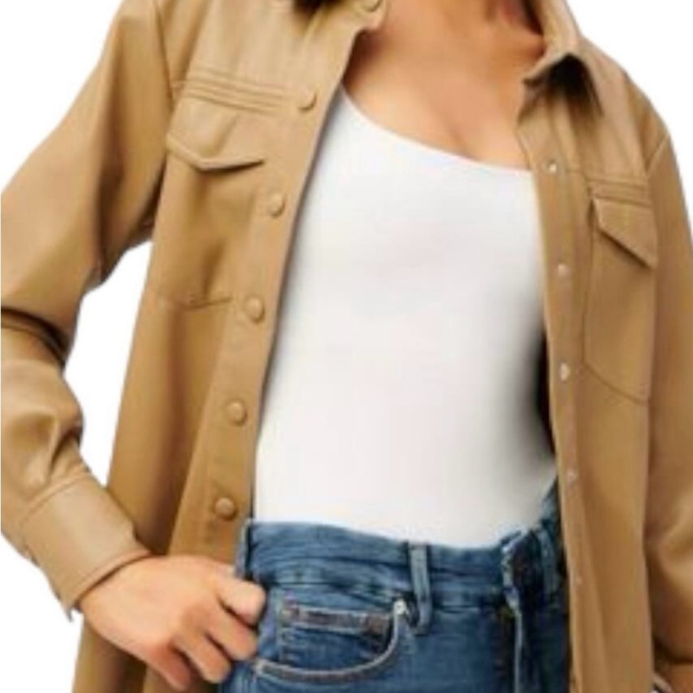 Good American Jacket Size 7 Shacket Better Than Leather Faux Utility Snap Shirt - Picture 2 of 8
